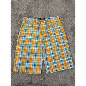 Blues Shorts Mens Extra Large XL Orange Madras Plaid Loose Baggy Drawstring Vtg